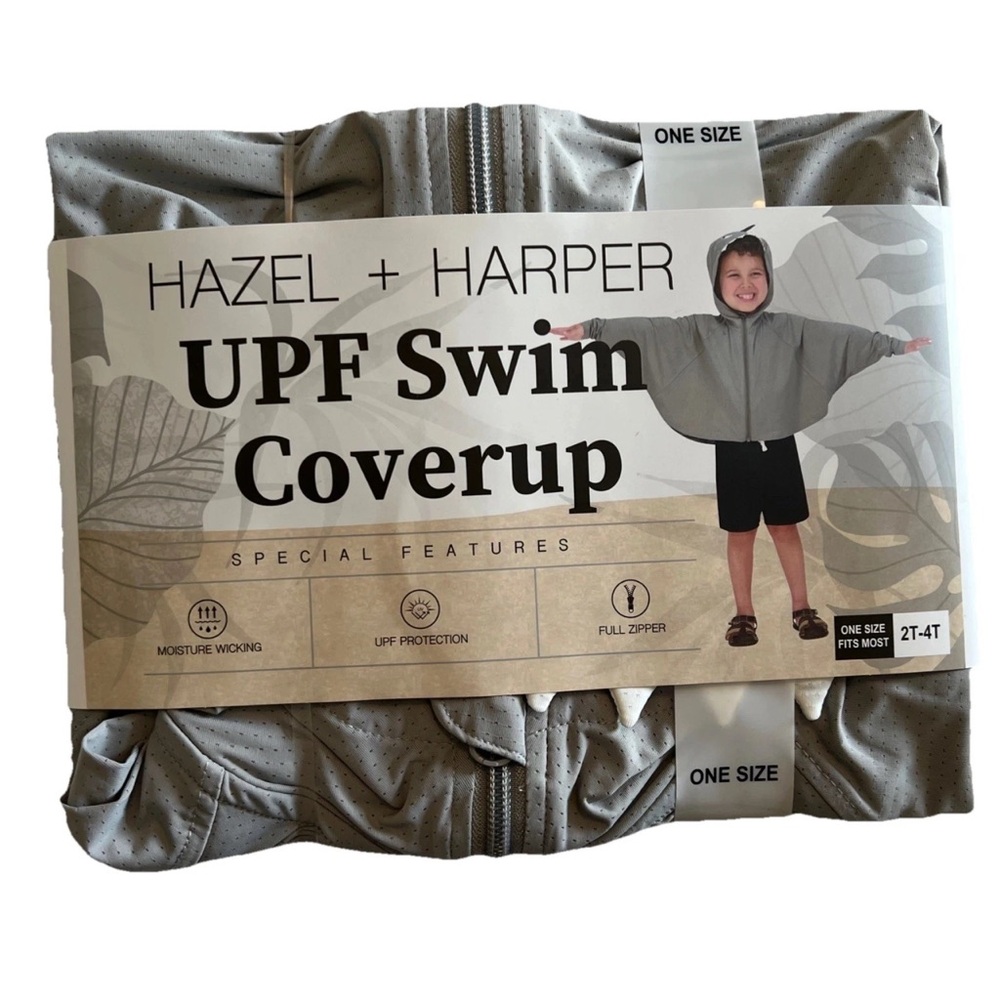 HAZEL + HARPER Shark UPF Swim Coverup 2T-4T One Size Gray  Full Zipper NWT